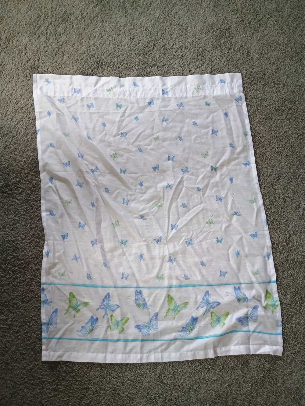 Butterfly-Print White Curtain Panel Pair with Blue & Green Accents